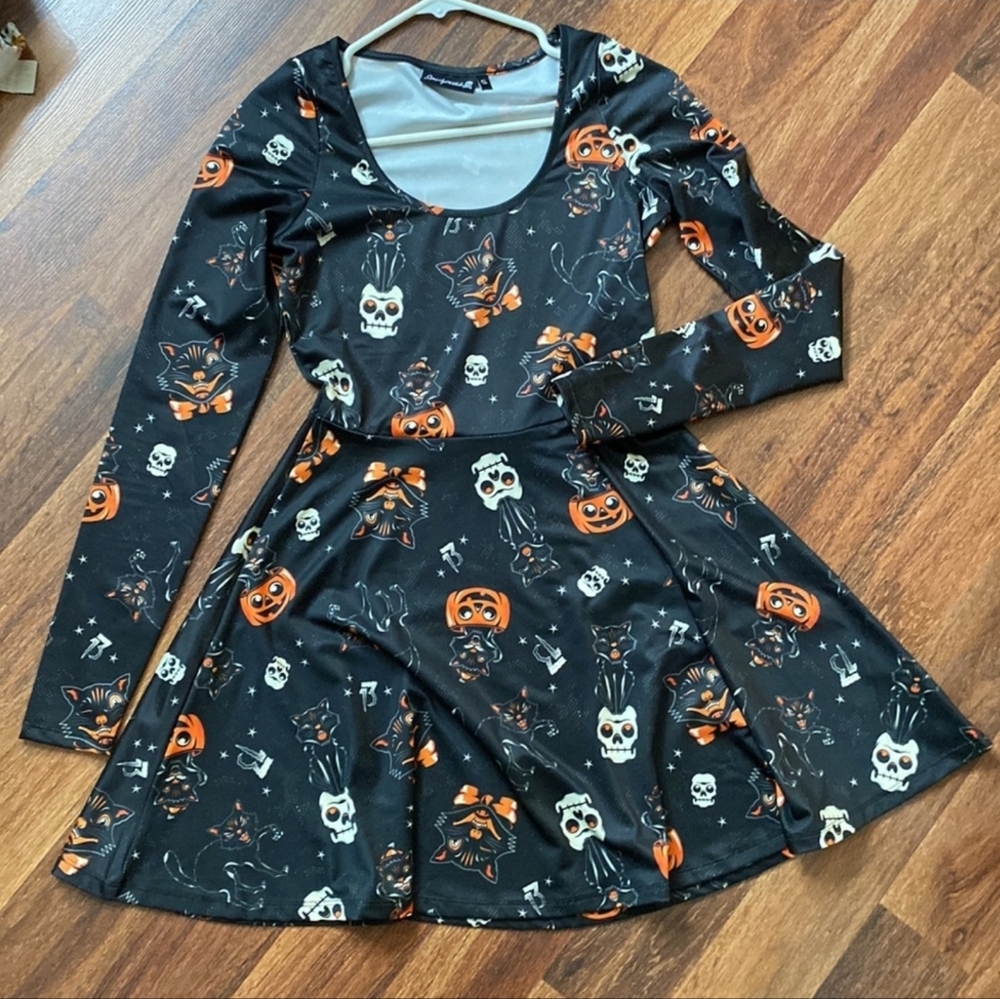 Sourpuss Halloween Black Skater Dress Size Small